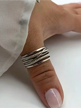 Sterling Silver Multi-Band Textured Stackable Ring - Silver